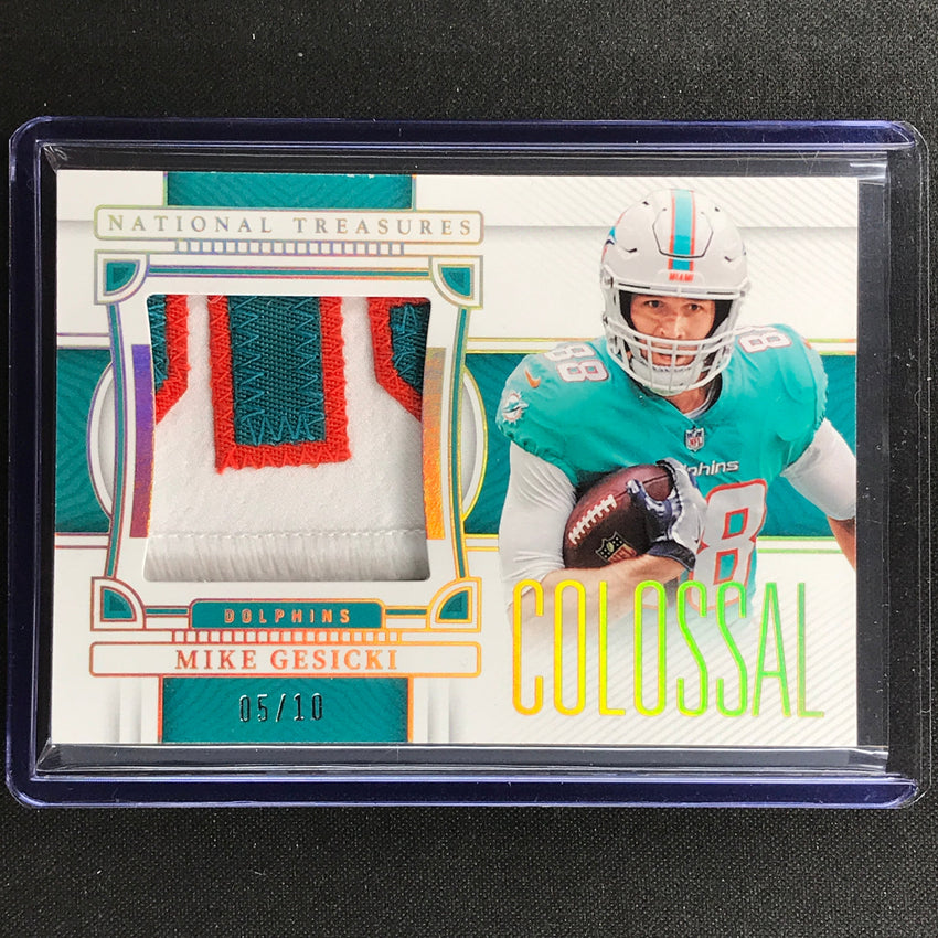 2022 National Treasures Mike Gesicki Colossal Materials Relic Patch Gold 5/10