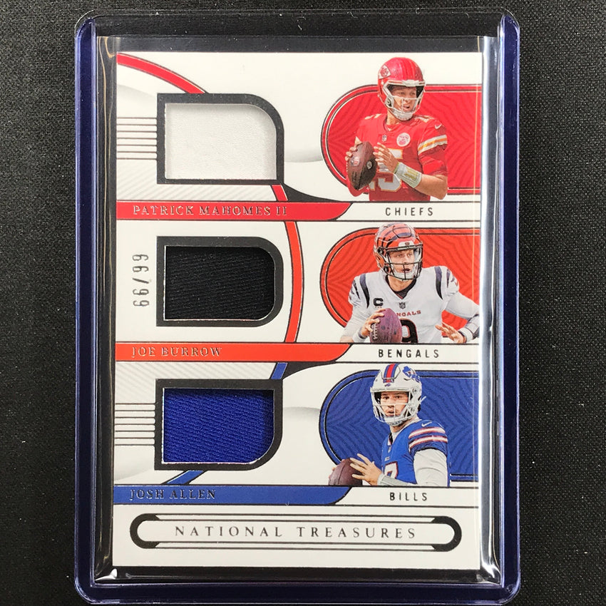 2022 National Treasures Patrick Mahomes Josh Allen Burrow Triple Relic 66/99