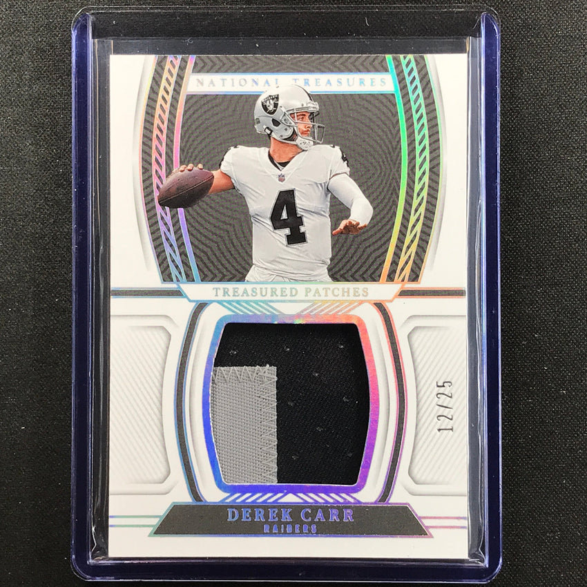 2022 National Treasures Derek Carr Treasured Patches Relic Holo Silver 12/25