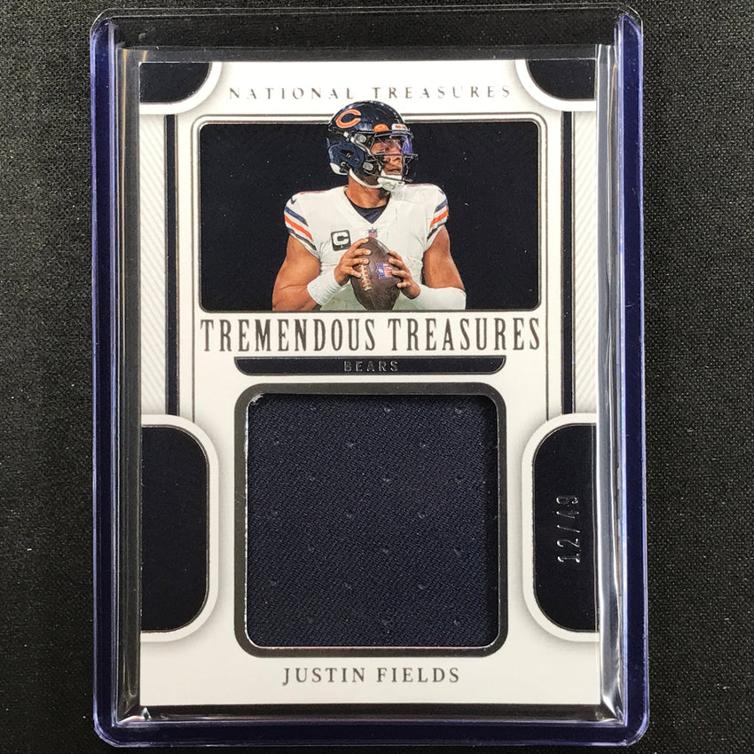 2022 National Treasures Justin Fields Tremendous Treasures Relic Silver 12/49
