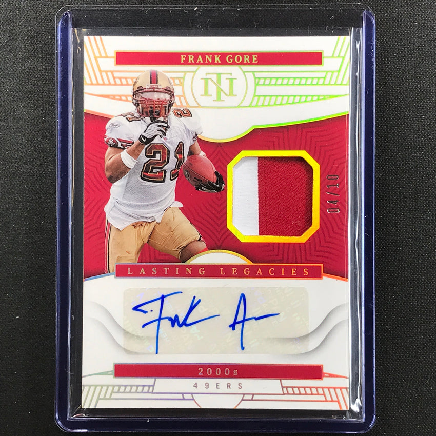 2022 National Treasures Frank Gore Lasting Legacies Relic Patch Auto Gold 4/10