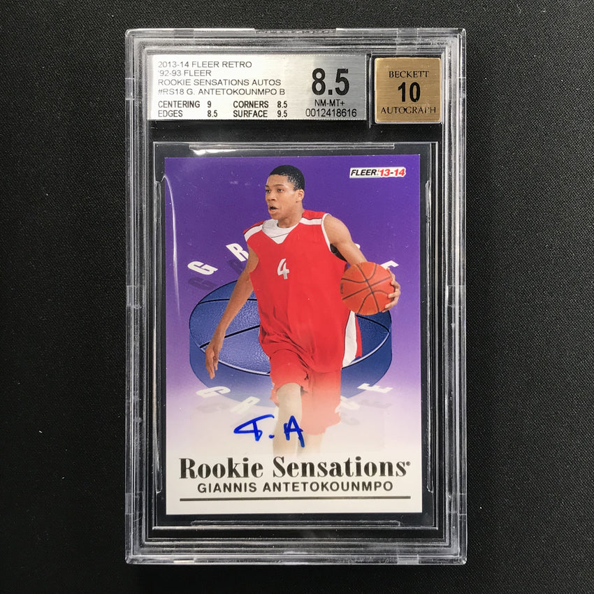 2013-14 Fleer Retro GIANNIS ANTETOKOUNMPO Rookie Sensations Auto BGS 8.5/10-Cherry Collectables