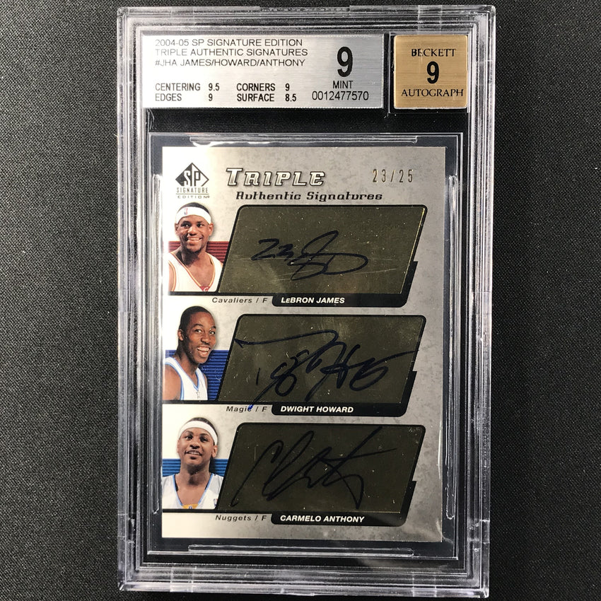 2004-05 SP Signature LEBRON JAMES DWIGHT CARMELO Triple Auto 23/25 BGS 9/9-Cherry Collectables