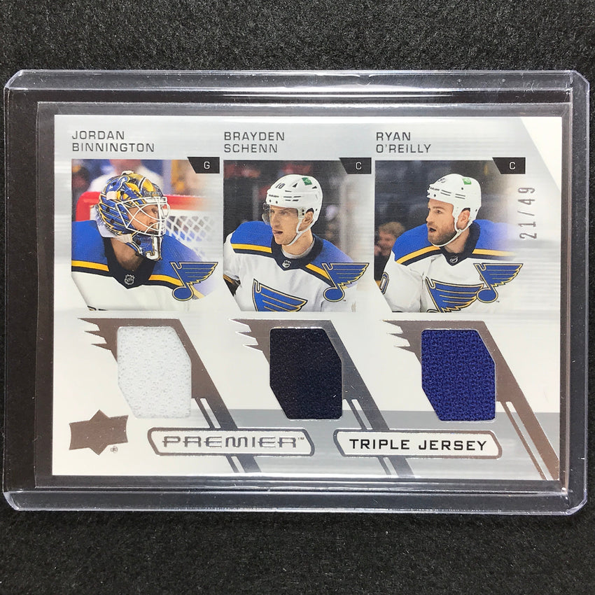 2021-22 Premier Nhl Binnington Schenn Oreilly Premier Triple Jersey 21/49