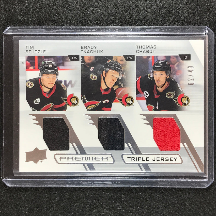 2021-22 Premier Nhl Stutzle Tkachuk Chabot Premier Triple Jersey 2/49