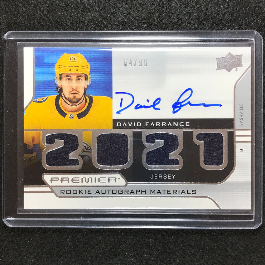 2021-22 Premier Nhl David Farrance 2021 Rookie Jersey Auto 64/99