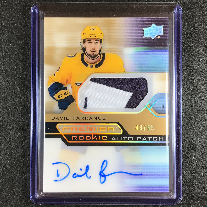 2021-22 Premier Nhl David Farrance Acetate Rookie Patch Auto Gold 43/65