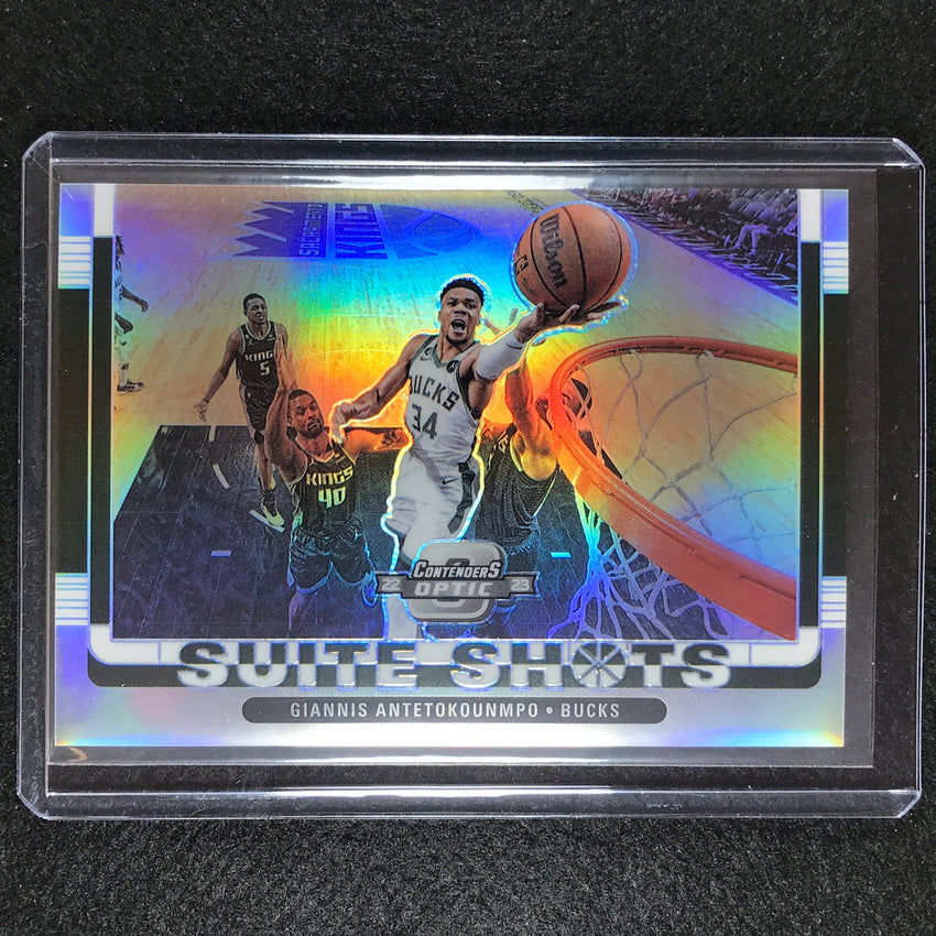 2022-23 Contenders Optic Giannis Antetokounmpo Suite Shots Silver Prizm No 2