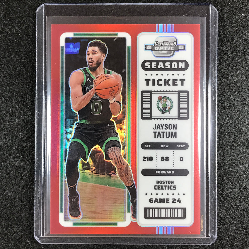 2022-23 Contenders Optic Jayson Tatum Season Ticket Red No 18