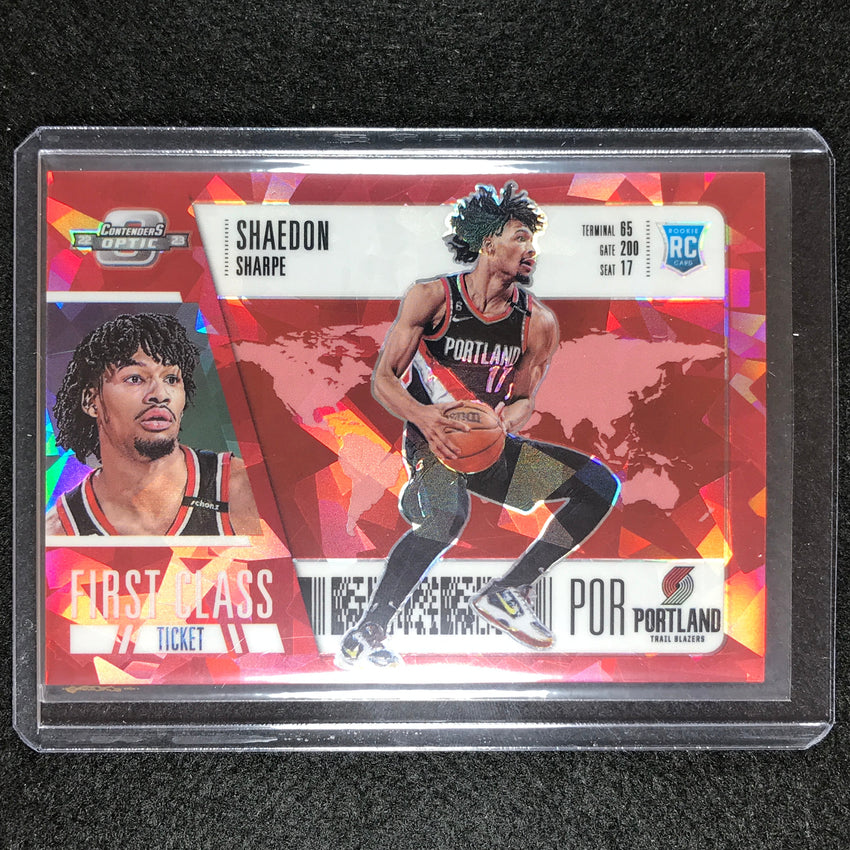 2022-23 Contenders Optic Shaedon Sharpe First Class Rookie Red Cracked Ice No 18