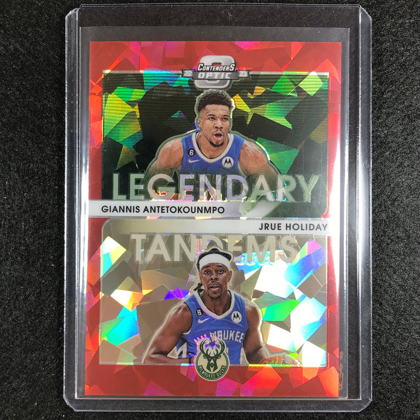 2022-23 Contenders Optic Antetokounmpo Jrue Holiday Legendary Tandem Red Ice No 11