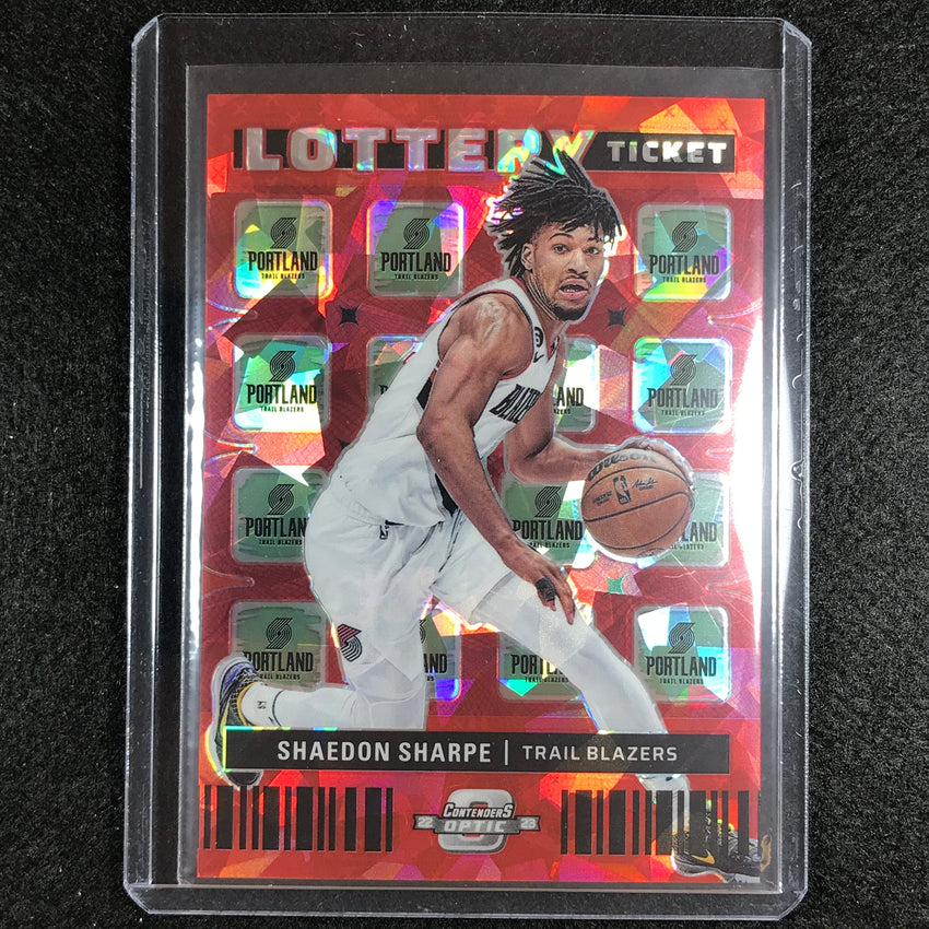 2022-23 Contenders Optic Shaedon Sharpe Lottery Ticket Rookie Red Cracked Ice No 7