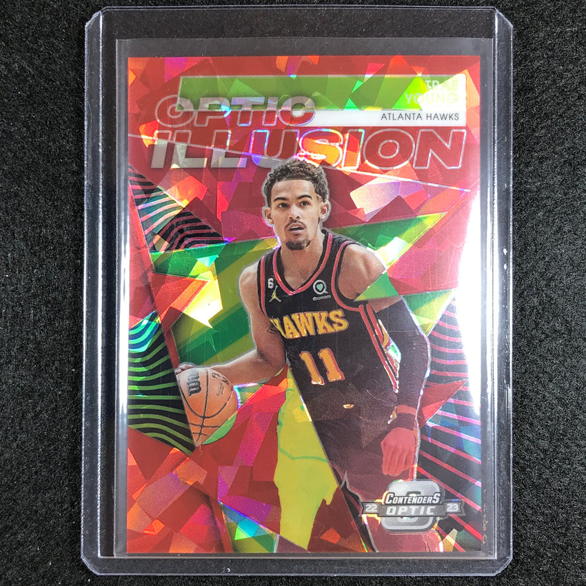 2022-23 Contenders Optic Trae Young Optic Illusion Red Cracked Ice No 9