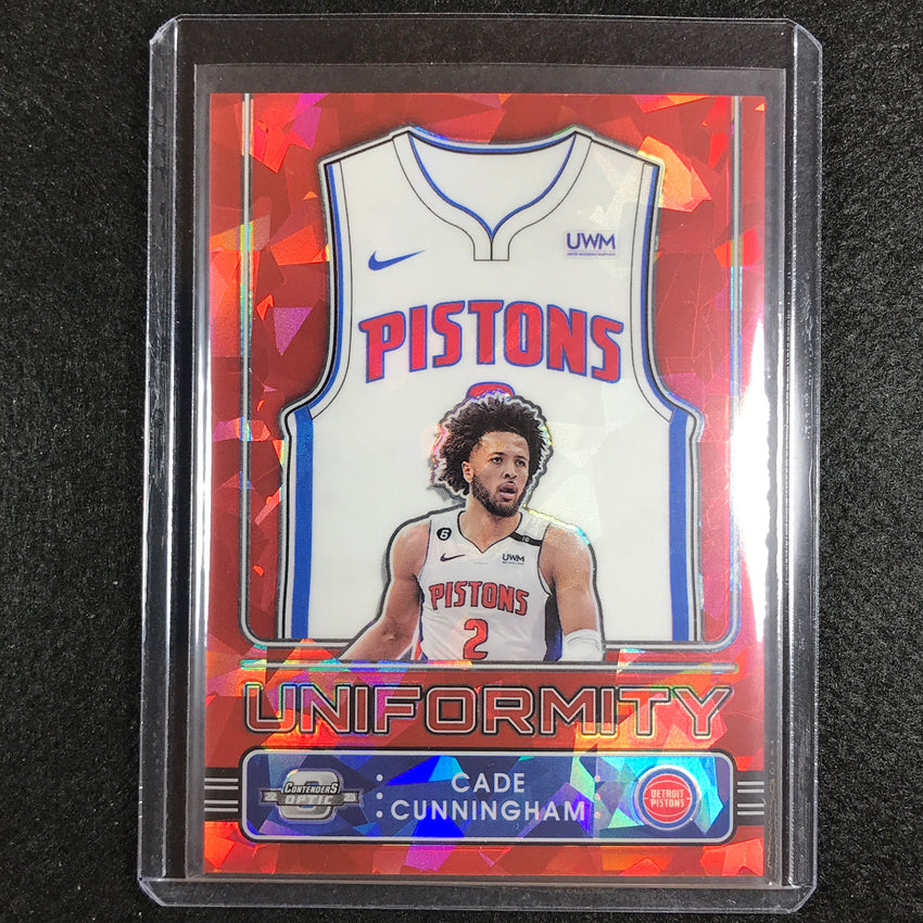 2022-23 Contenders Optic Cade Cunningham Uniformity Red Cracked Ice No 11