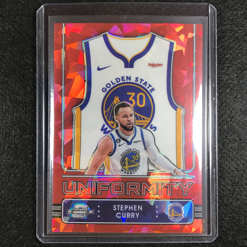 2022-23 Contenders Optic Stephen Curry Uniformity Red Cracked Ice No 22