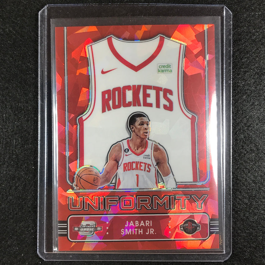2022-23 Contenders Optic Jabari Smith Jr. Uniformity Rookie Red Cracked Ice No 25