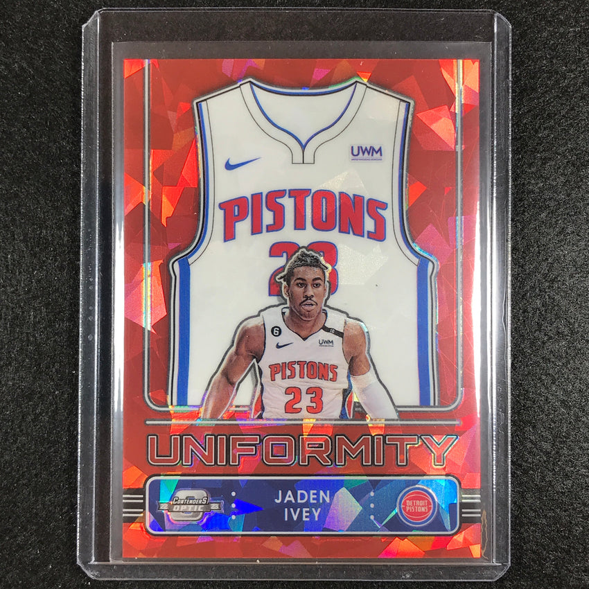 2022-23 Contenders Optic Jaden Ivey Uniformity Rookie Red Cracked Ice No 27