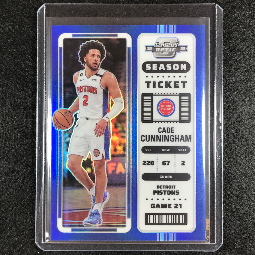 2022-23 Contenders Optic Cade Cunningham Season Ticket Blue 47/99 No 10