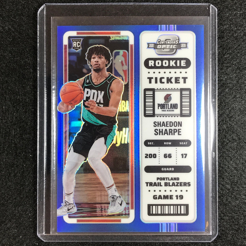 2022-23 Contenders Optic Shaedon Sharpe Rookie Ticket Blue 99/99