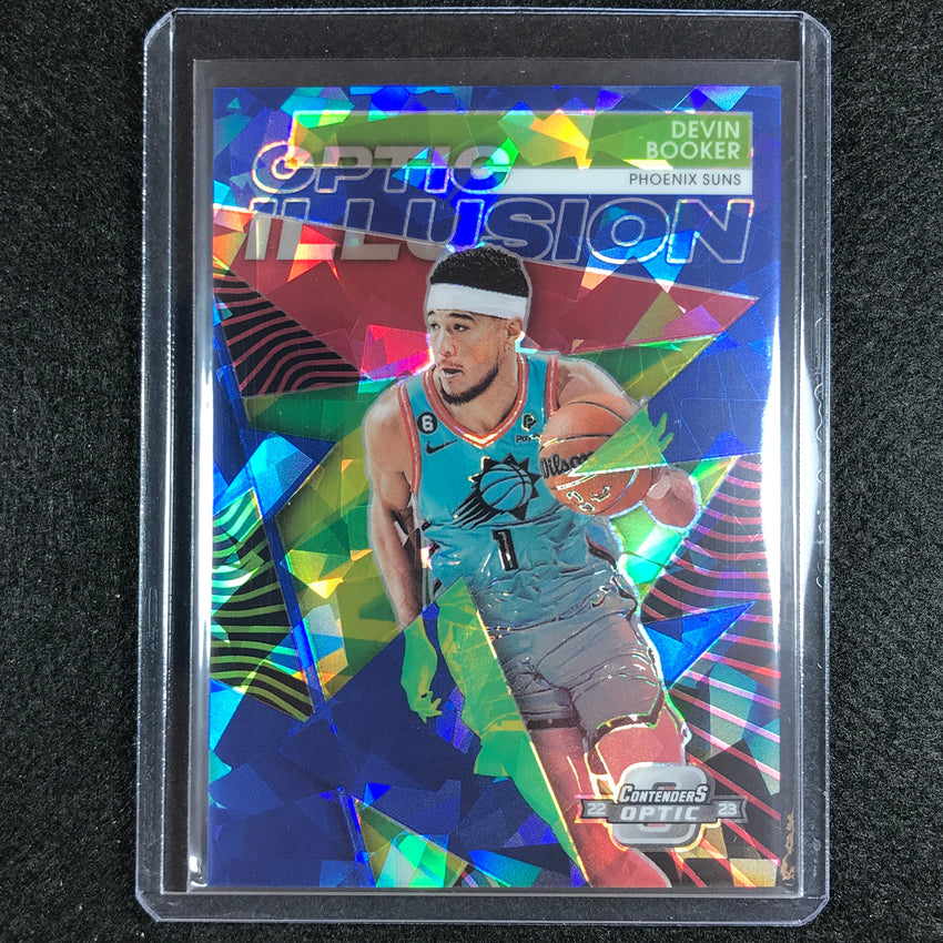 2022-23 Contenders Optic Devin Booker Optic Illusion Blue Cracked Ice 70/75
