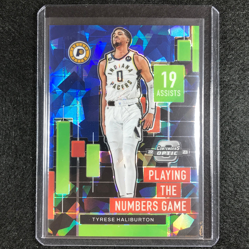 2022-23 Contenders Optic Tyrese Haliburton Playing Numbers Game Blue Ice 2/75