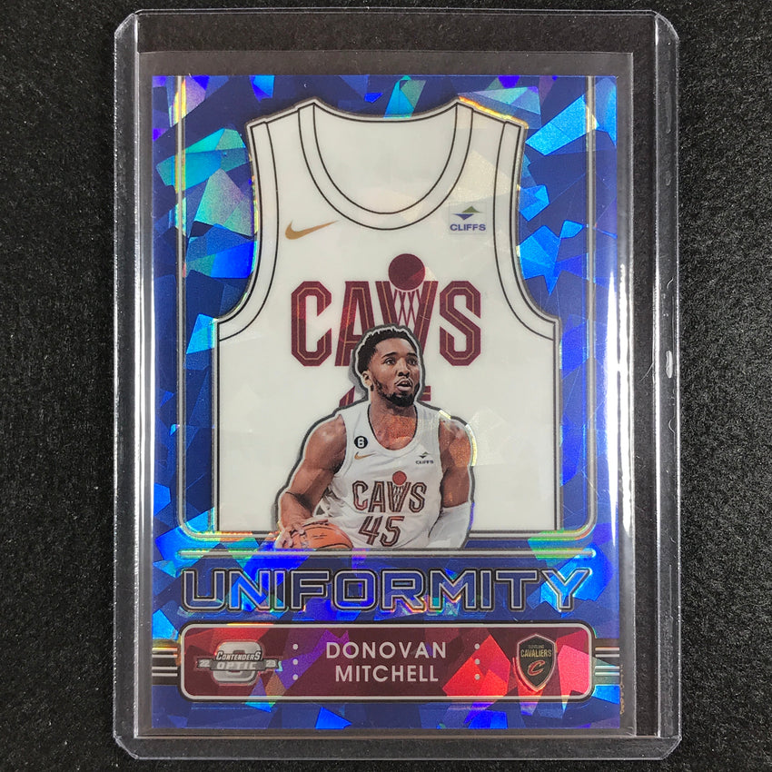 2022-23 Contenders Optic Donovan Mitchell Uniformity Blue Cracked Ice 14/75