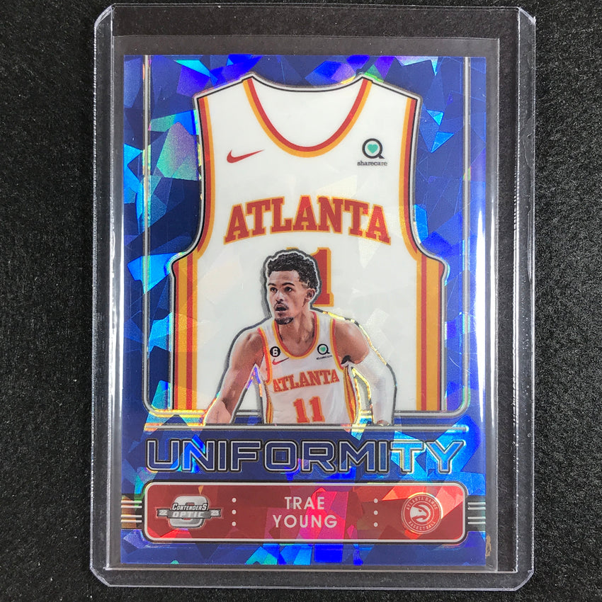 2022-23 Contenders Optic Trae Young Uniformity Blue Cracked Ice 37/75