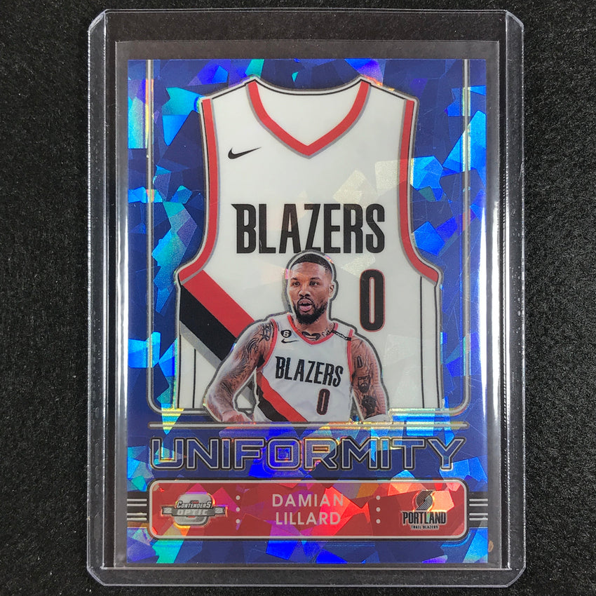 2022-23 Contenders Optic Damian Lillard Uniformity Blue Cracked Ice 46/75