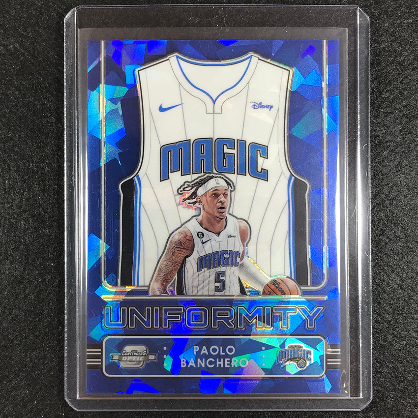 2022-23 Contenders Optic Paolo Banchero Uniformity Rookie Blue Cracked Ice 55/75
