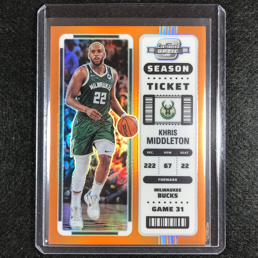 2022-23 Contenders Optic Khris Middleton Season Ticket Orange 19/49