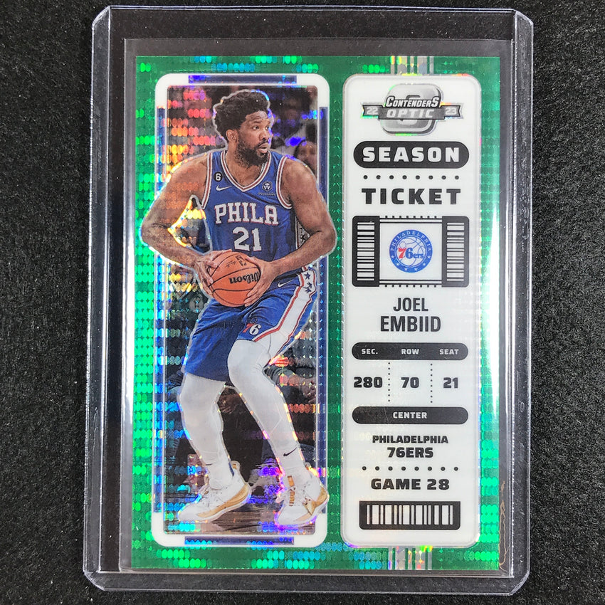 2022-23 Contenders Optic Joel Embiid Season Ticket Green Pulsar 6/25
