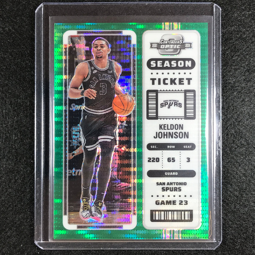 2022-23 Contenders Optic Keldon Johnson Season Ticket Green Pulsar 7/25