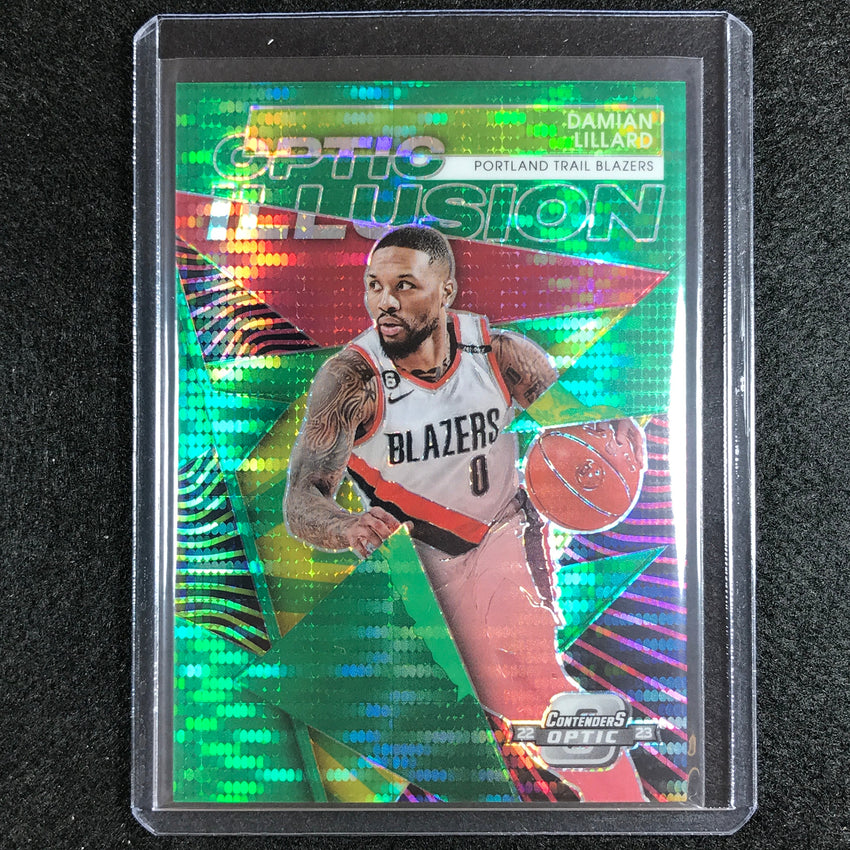 2022-23 Contenders Optic Damian Lillard Optic Illusion Green Pulsar 6/25