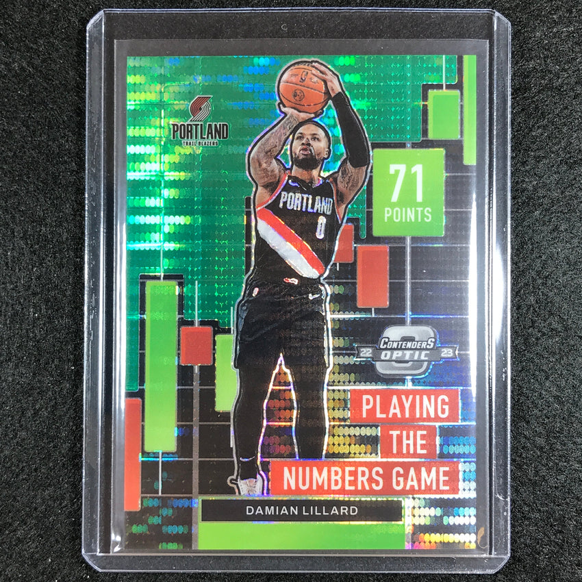 2022-23 Contenders Optic Damian Lillard Playing Numbers Game Green Pulsar 12/25