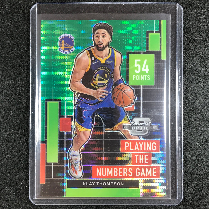 2022-23 Contenders Optic Klay Thompson Playing Numbers Game Green Pulsar 7/25