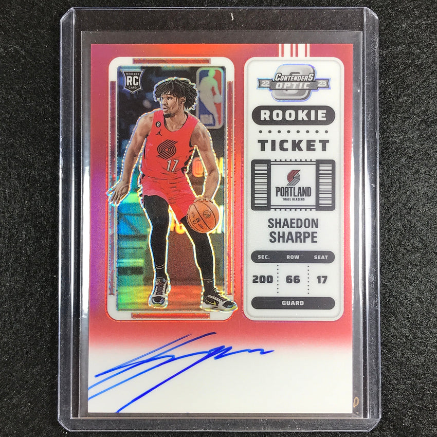 2022-23 Contenders Optic Shaedon Sharpe Rookie Ticket Auto Red 96/99