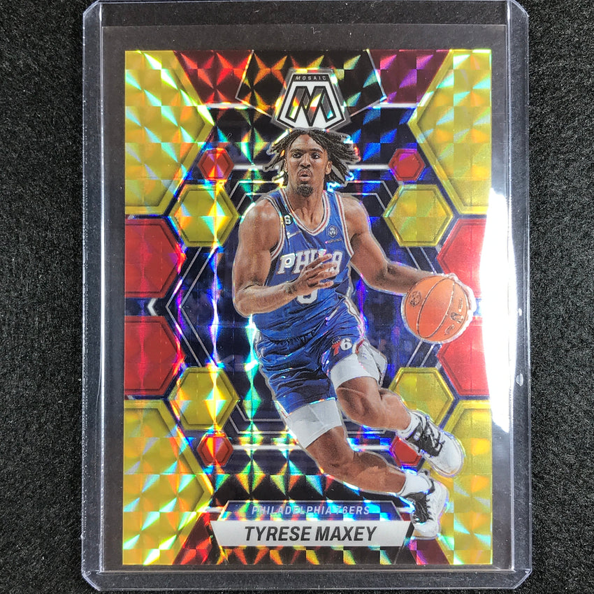 2022-23 Mosaic Tyrese Maxey Choice Fusion Red And Yellow 87/88 No 89