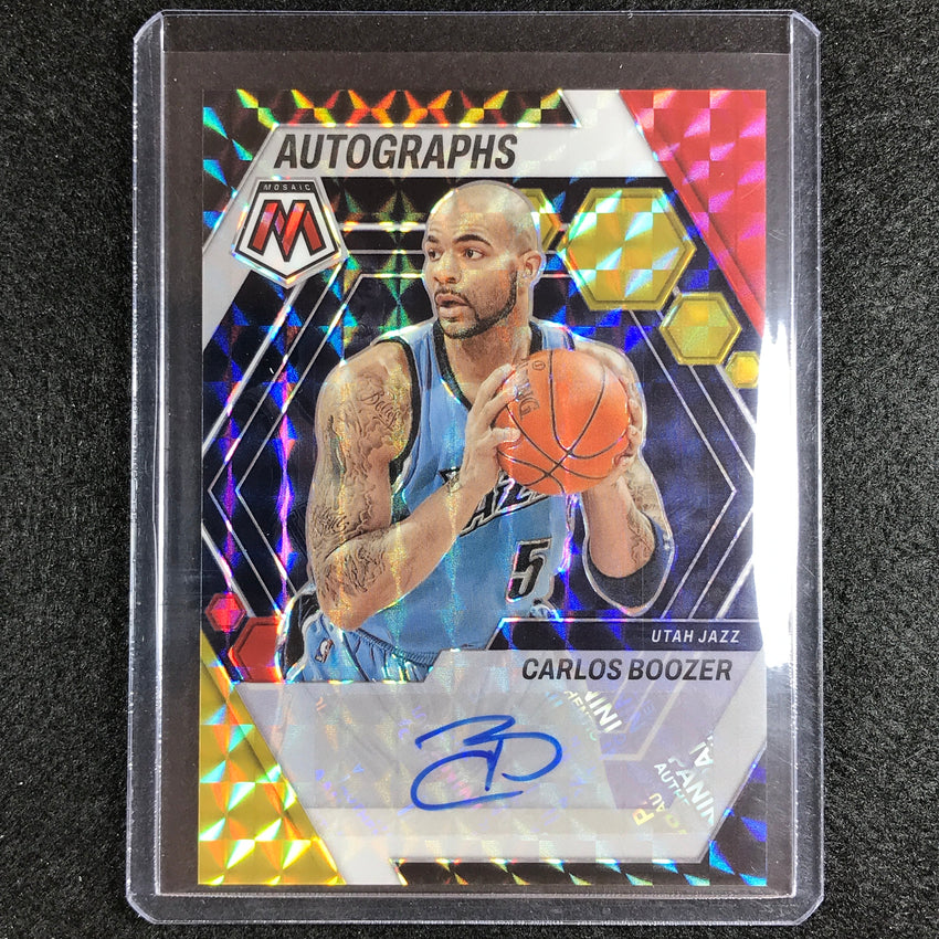2022-23 Mosaic Carlos Boozer Autographs Mosaic Choice Red And Yellow Auto No Boo