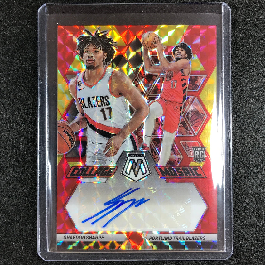 2022-23 Mosaic Shaedon Sharpe Collage Choice Red And Yellow Rookie Auto No Sha
