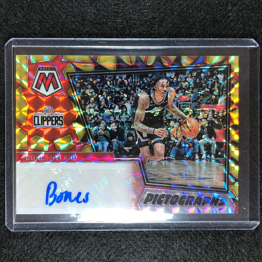 2022-23 Mosaic Bones Hyland Pictographs Choice Red And Yellow Auto No Hyl