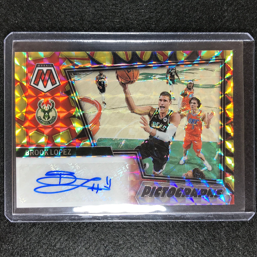 2022-23 Mosaic Brook Lopez Pictographs Choice Red And Yellow Auto No Lop