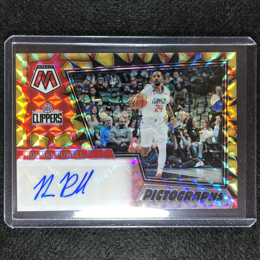 2022-23 Mosaic Norman Powell Pictographs Choice Red And Yellow Auto No Pow