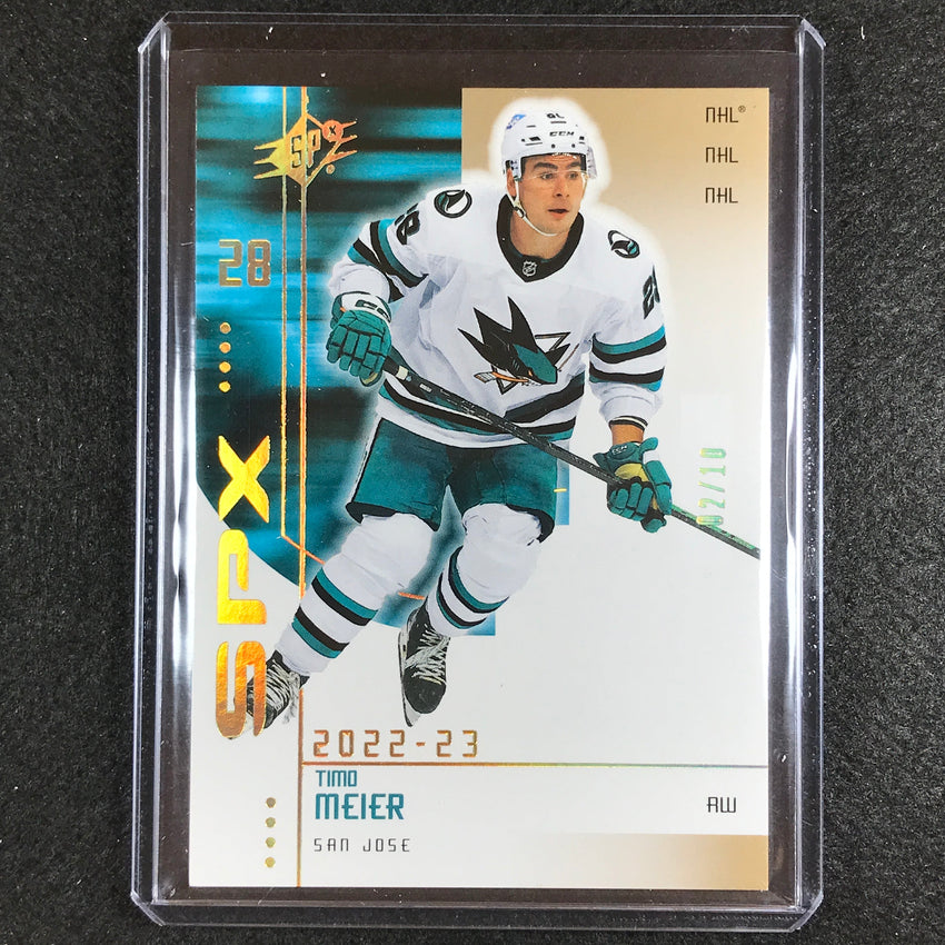 2022-23 Spx Nhl Timo Meier 2002-03 Retro Veteran Gold Spectrum 2/10