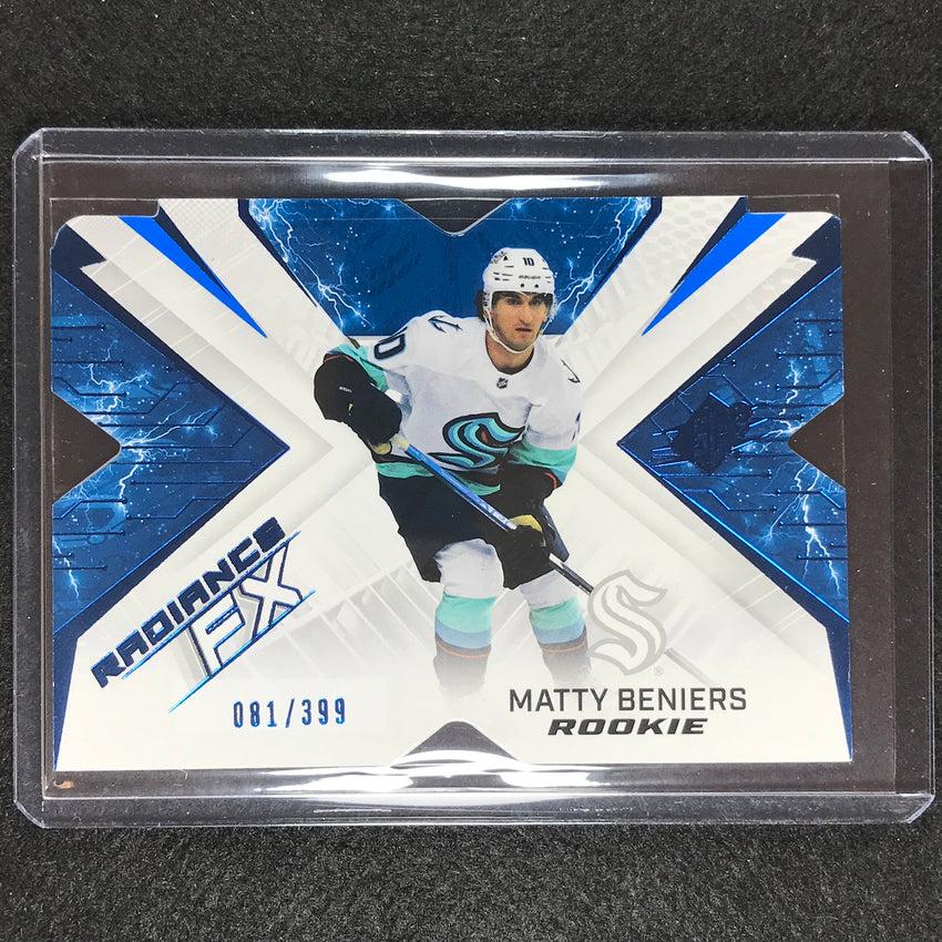 2022-23 Spx Nhl Matty Beniers Radiance Fx Rookie Blue 81/399