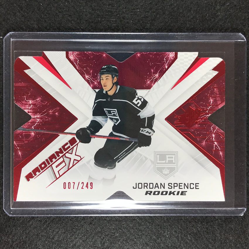 2022-23 Spx Nhl Jordan Spence Radiance Fx Rookie Red 7/249