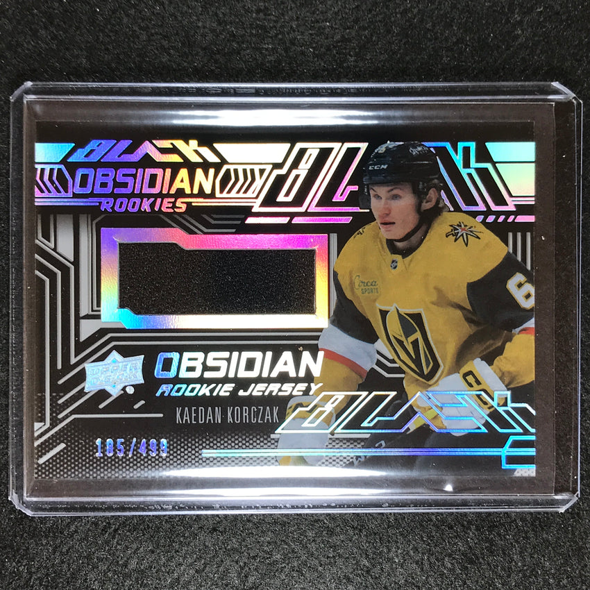 2022-23 Spx Nhl Kaedan Korczak Ud Black Obsidian Rookie Jersey 185/499