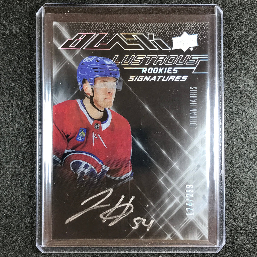2022-23 Spx Nhl Jordan Harris Ud Black Lustrous Rookie Signatures Auto 124/299
