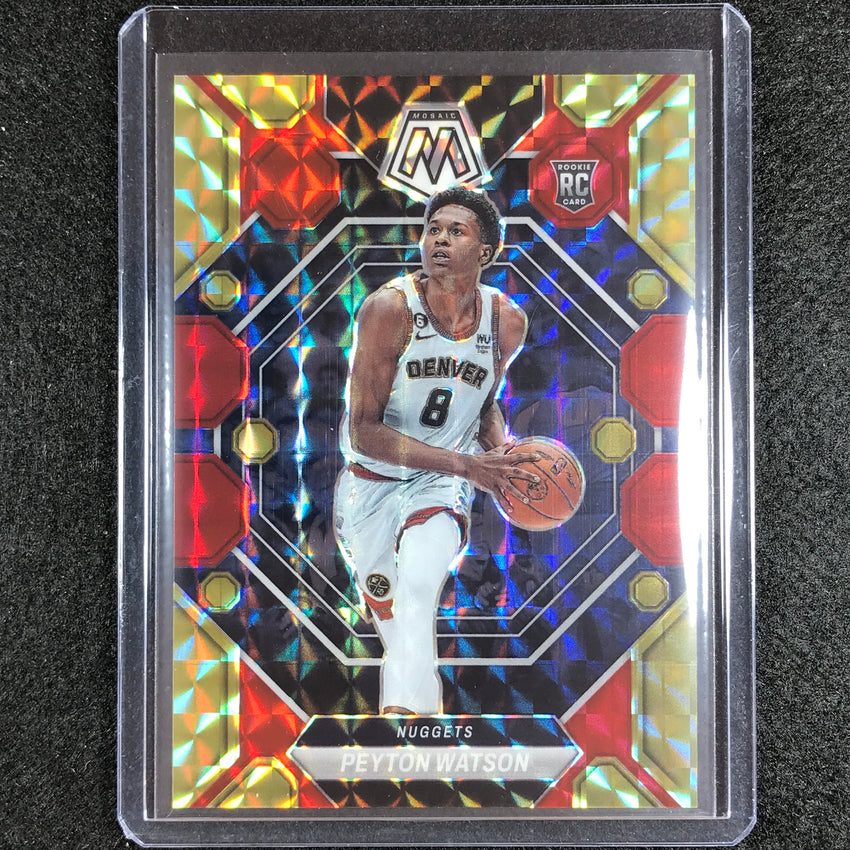 2022-23 Mosaic Peyton Watson Rookie Choice Fusion Red And Yellow 34/88 No 221