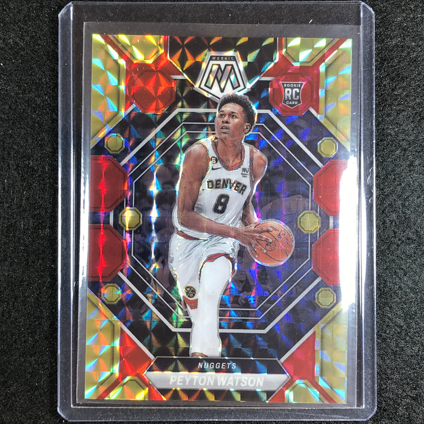 2022-23 Mosaic Peyton Watson Rookie Choice Fusion Red And Yellow 64/88 No 221
