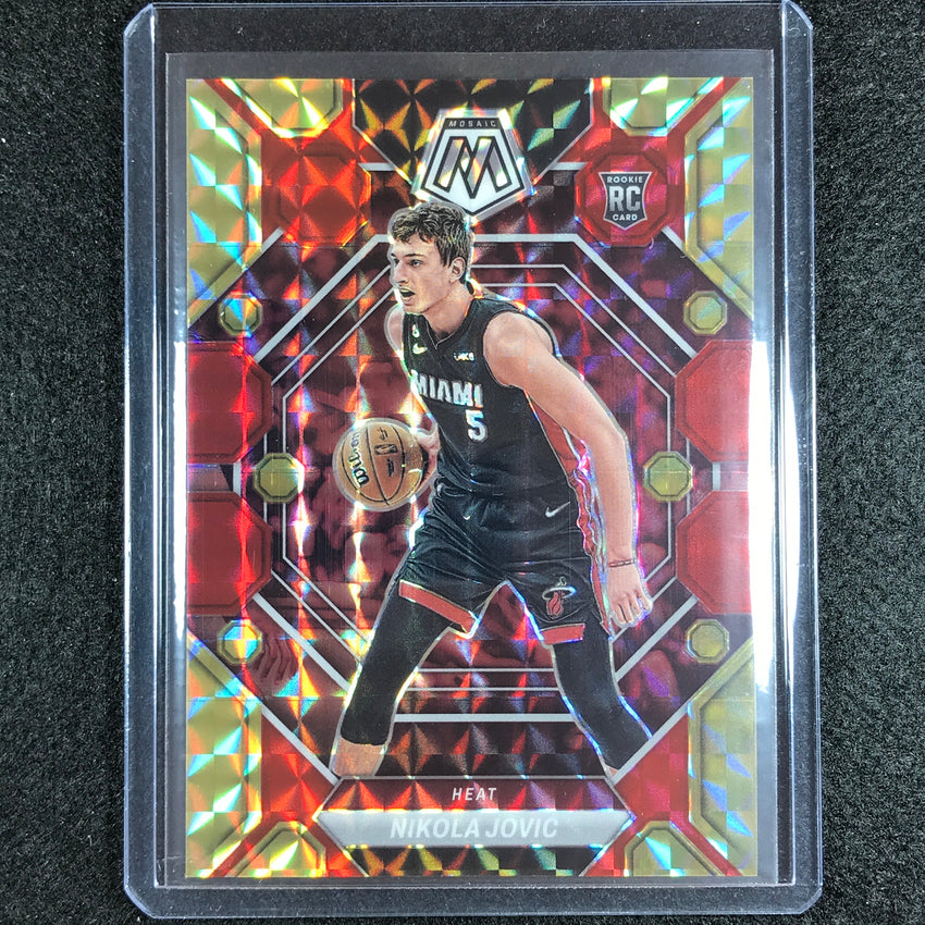 2022-23 Mosaic Nikola Jovic Rookie Choice Fusion Red And Yellow 13/88 No 244
